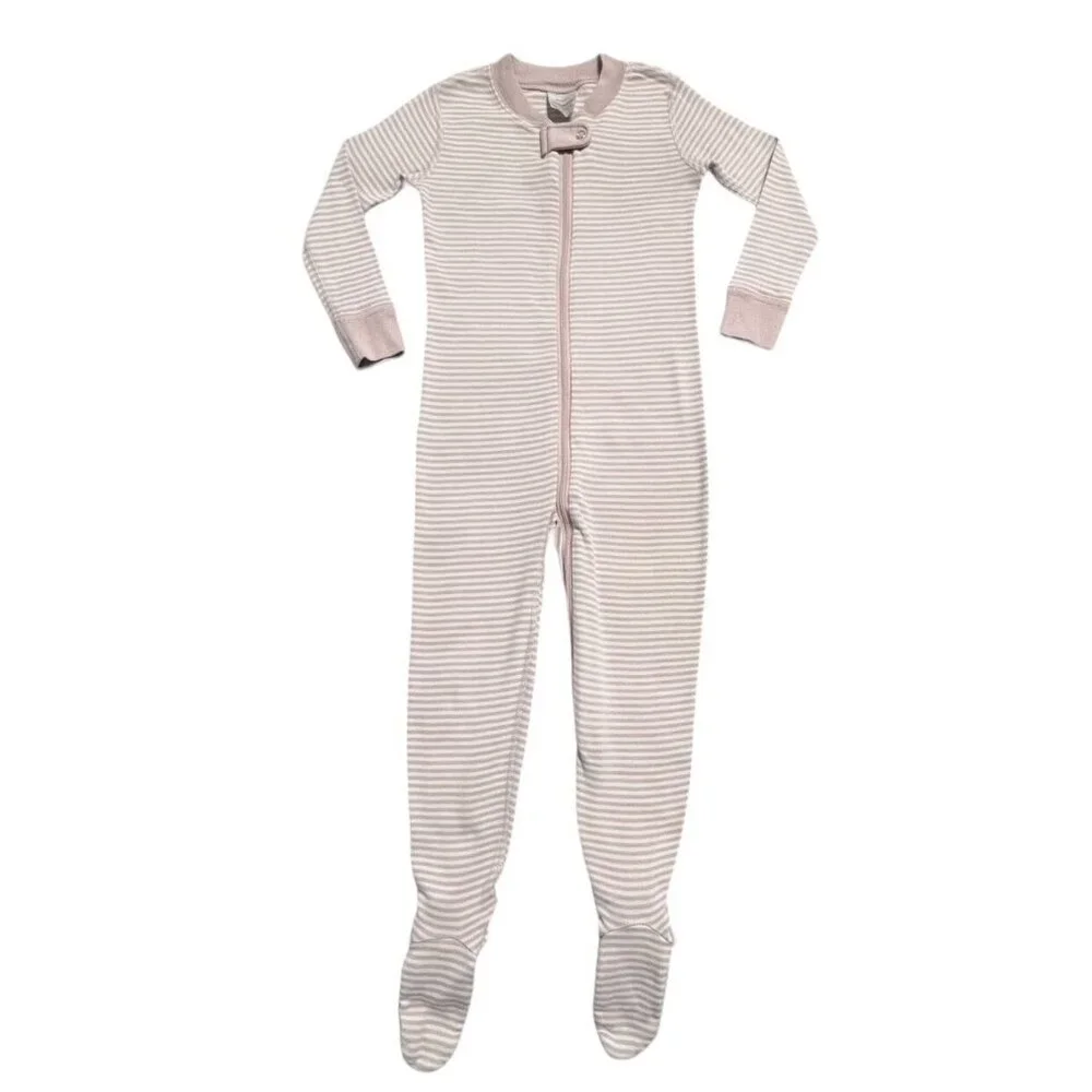 Hanna Andersson Sz 90 (3T) Pink Striped Zipper Footie Pajamas